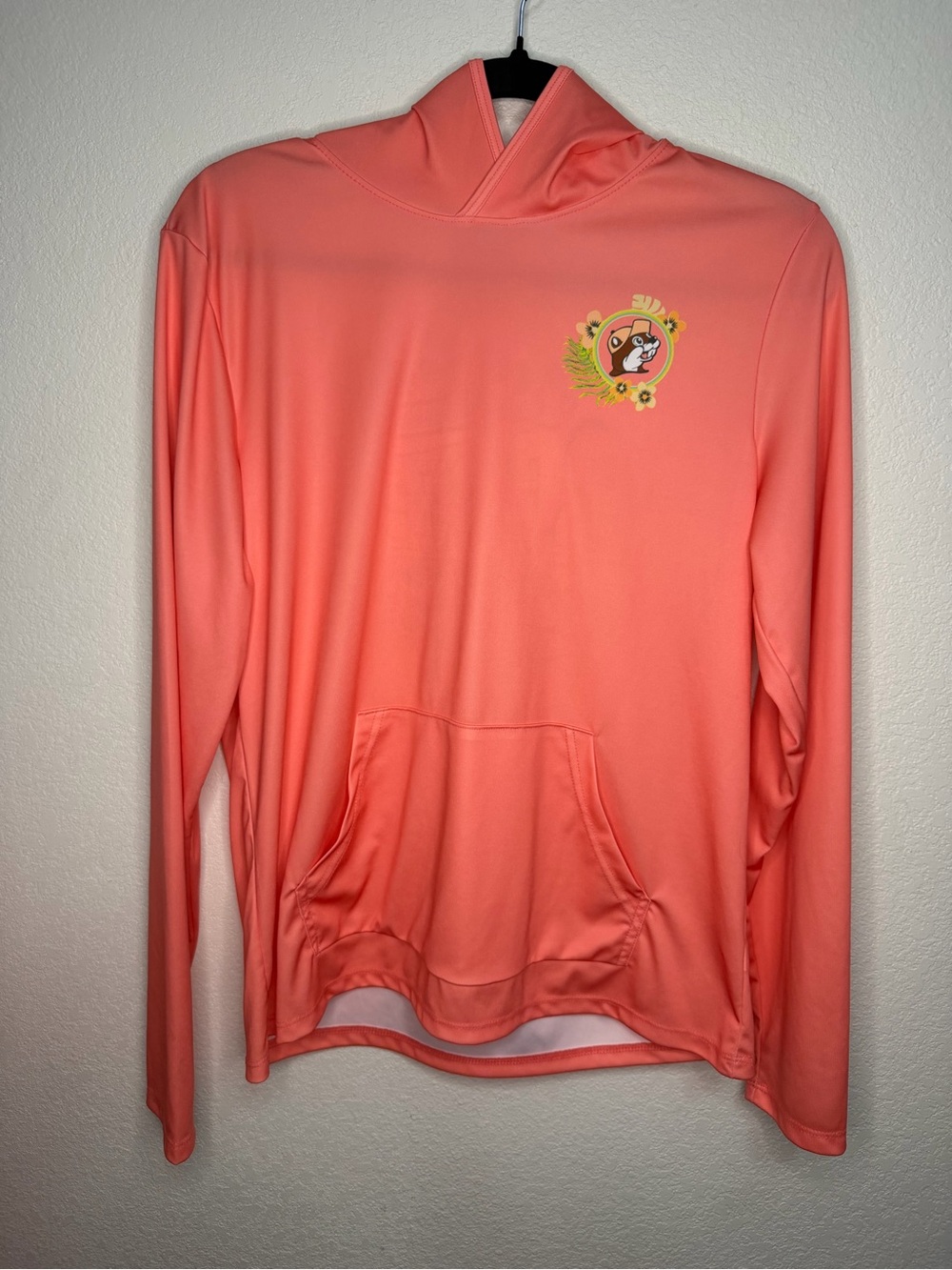 Buc-ees Womens Small Coral Pink Tropical Hawaiian Floral Performance Sun Hoodie